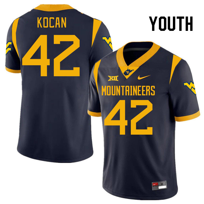 Youth #42 RJ Kocan West Virginia Mountaineers College 2024 New Uniforms Football Jerseys Stitched Sa